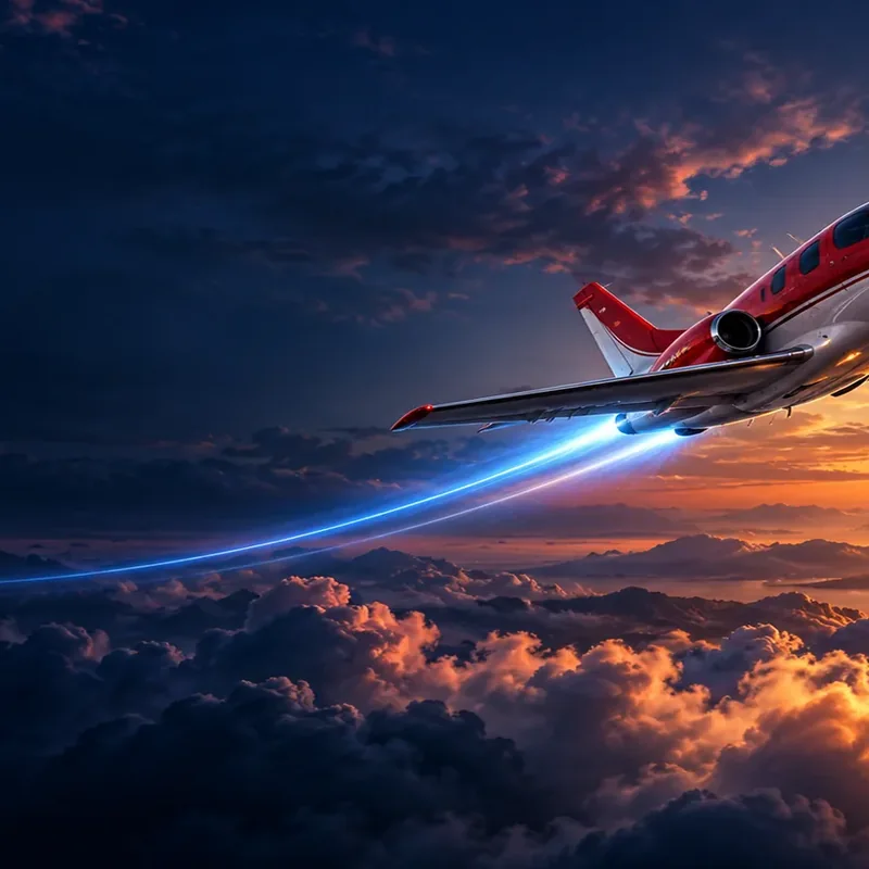 Illustration originale d’un avion rouge traversant les nuages pour le guide « Sources JetX et Côte d’Ivoire »